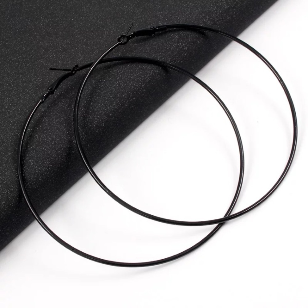 🔴5/$15🔴CLEARANCE Big Black Hoop Earrings NEW - Picture 3 of 8